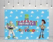 Two Infinity and Beyond Backdrop for 2nd Birthday Party Supplies 6x4ft Toy Story Photo Backgrounds Two Infinity and Beyond Theme Baby Shower Banner for Birthday Cake Table Decoration