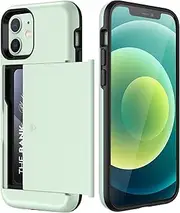 [JETech] Wallet Case for iPhone 12/12 Pro 6.1-Inch with Card Holder, Dual Layer Shockproof Protective Phone Cover, Sliding Hidden Slot (Green)