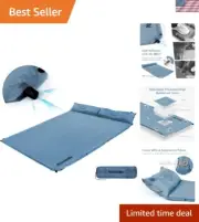 Ultralight Self-Inflating Double Sleeping Pad with Pillow - Full Size, Blue