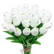White Fake Tulips Artificial Flowers - 24 Pcs Artificial Silk White Tulips Fa...