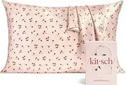 Kitsch Satin Pillowcase, Softer Than Silk Pillow Cases Queen, Cooling Pillow Covers, Satin Pillowcase w/Zipper for Hair, Skin & Quality Sleep, Wrinkle-Free & Smooth, Queen Size 19"x26", Cherry Print