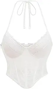 [OFFSUM] Women's Sexy Corset - Lace Strap Crop Top Fashion Sleeveless Strapless Corset Bustier Party Clubwear Summer Solid Color Lingerie Clothing