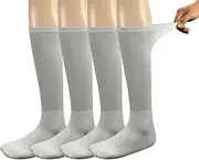 [Yomandamor] Men's Bamboo Seamless Diabetic Socks Over the Calf Loose Top White Black Socks,4 Pairs