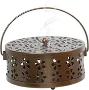 LimCryspp Retro Portable Iron Mosquito Incense Holder with Processing Round Fireproof Incense Burner Bronze, Indoor, Outdoor, Home, Camping Use (Bronze)