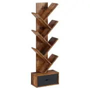Catzon Tree Shaped Bookshelf Wooden with Drawers Storage Rack for CDs/Books