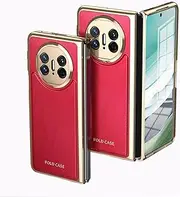 Phone Filp Case Folding Case Compatible with Huawei Mate X5 with Screen Protector, Luxury PU Leather Slim Fit Phone Cover - Plating Gold Edge, Drop, Scratch & Shock Protection Case Protective Case(Red