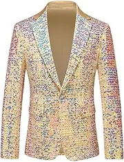 [Generic] Men Luxury Sequins Suit Jacket Slim Fit Blazers Fashion Single Breasted Wedding Prom Party Dress Blazers