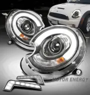 For 07-15 Mini Cooper Xenon LED Tube Projector Black Headlight Lamp w/DRL Signal (for: Mini)