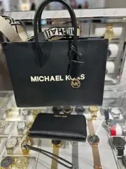 Michael Kors Mirella MD Handbag Tote Bag + Flat Phone Case Wristlet Wallet-Black
