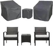 3 Piece Outdoor Furniture Cover Waterproof, Patio Table Chair Set Cover Veranda Lawn Garden Furniture Set Cover 2 Chair Cover 1 Coffee Table Cover with Adjustable Drawstring and Buckle Strap (Grey)