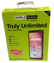 Simple Mobil Alcatel TCL A3 32GB Black 5.5" Display, Android 11.0 Prepaid phone.