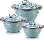 HOMETRONICS Brook Classic Insulated Inner Stainless Steel Casserole,Set of 3 (700ml, 1300ml, 2000ml) I Food Grade I BPA Free I Easy to Curry I Easy to Store (Green)
