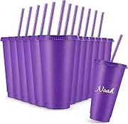 Amyhill 12 Pcs Reusable Glitter Cups with Lids and Straws 24 oz Plastic Tumbler Iced Coffee Cup Travel Mug Party Cups for Smoothie Juice Birthday Sleepover Party Supplies for Girls(Purple)