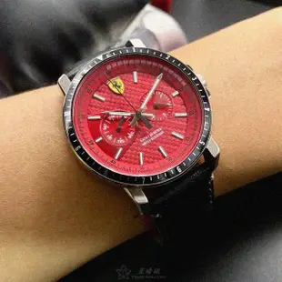 【Ferrari 法拉利】FERRARI法拉利男錶型號FE00065(紅色錶面黑銀色錶殼深黑色真皮皮革錶帶款)