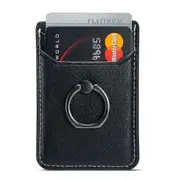 Adhesive Phone Card Holder Ring Stand RFID Blocking Cowhide Texture Leather Card Pocket
