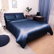 Laurel & Mason 100% Bamboo Luxury 4 Piece Duvet Set - Deluxe Bedding with 2 Pillowcases, Fitted Sheet and Duvet Cover (Navy Blue, UK Double)