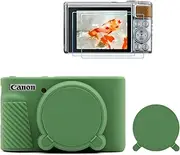 TYUANDOUER SX730 SX740 Camera Case & LCD Screen Protector Accessories Kit, Soft Silicone Case for Canon PowerShot SX740 SX730 HS Camera, Body Cover Case for SX740 SX730 with Lens Cap - Green