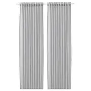 FJÄDERMOTT curtains, 1 pair, white/grey/with heading tape, 145x250 cm