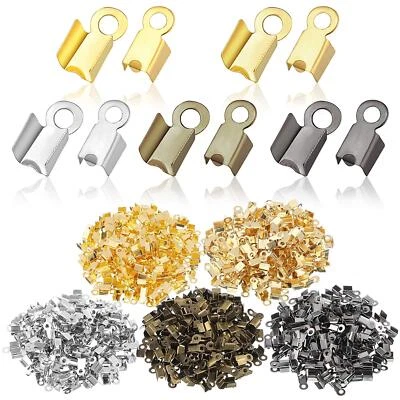 1000 Pcs Fold Over Cord Ends Cord Crimp Leather Ribbon End Clasp Tips Caps