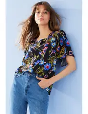 Emerge Flutter Sleeve Top - Size 8 - Womens - Black Floral