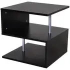 Homcom End/Side Table 20"x20"x20" Black Square Solid Wood S-Shaped Metal Shelves