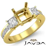 3 Stone Princess Semi Mount Natural Diamond Wedding Ring 14k Yellow Gold 1.1Ctw