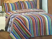 Full Queen Western Galloping Horses Quilt Set Stripes Cowboy Quilt & Shams