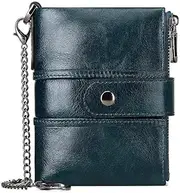 [HARPIMER] Womens Purse Wallet RFID Blocking Real Leather Ladies Purses with Chain Multi Compartment Purses for Women with Double Zip, Small Bifold Ladies Wallets with Coin Pocket 16 Card Holder (Blue)