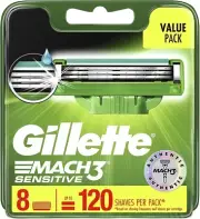 Gillette Mach3 Turbo Sensitive Men's Razor Blade Refill Cartridges Pack of 8