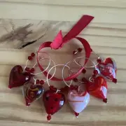 RED HEART 6 FUN RED VALENTINES HEARTS Wine Glass Ring Charms Set Of 6