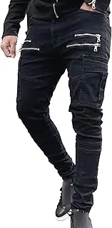 [Maiyifu-GJ] Men's Multi-Pocket Zipper Slim Overalls Body-Building Sweat-Absorbing Sweatpants Cotton Breathable Casual Pants