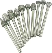 10 Pcs 46 Grit Diamond Burr, 1/8'' Shank Diamond Mounted Grinding Bit Stone Carving Set for Dremel Rotary Tool