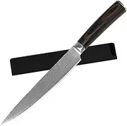 Authentic XYJ Since 1986,Damascus Steel Cleaver Knife,Slicing Chef Knives with Sheath,Gyuto Butcher Cooking Knives,Sharp Laser Etching Pattern,VG10 Damascus Vegetable Knife (8'' Slicing Knife)
