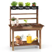 Costway Wood Potting Bench Toy Pretend Playset Planting Table w/Chalkboard&4 Flower Pots, Natural