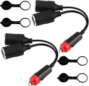 GTIWUNG Car Double Socket, Cigarette Plug Splitter with Dust Cover, 1 to 2 Car Cigarette Lighter Plug, 2-Way Car Adapter Splitter, Extension Cable Cigarette Lighter