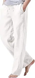 [WZIKAI] Mens Cotton Linen Pants,Elastic Waist Casual Drawstring Summer Beach Pants for Men Jogger Yoga Trousers