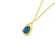 9ct London Blue Topaz With Diamond Teardrop Pendant in Blue