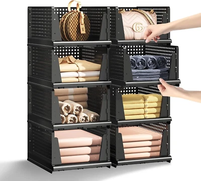 Folding Closet Organizer Storage for Shelves, 5 Pack Stackable Plastic Storage