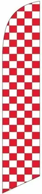 Red and White Checkered Feather Banner Swooper Flag - NO WIND REQUIRED -...