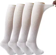 4 Pack Mens Extra Wide Non-binding Diabetic And Circulatory Bamboo Over The Knee Socks With Cushioned Sole-i