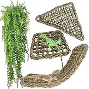 MUYG Reptile Hammock,Large Lizard Lounger,Bearded Dragon Tank Accessories Natural Seagrass Hammocks Hanging Flexible Climbing Vines Decoration for Gecko Snakes Chameleon(4 PCS)