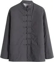 [NTWSHS] Chinese Clothing Winter Warm Cotton Tang Suit, Men Kung Fu Clothing Tops Martial Art Uniform Jacket Coats Long Sleeve Cotton Tai Chi Clothes(Gray,XX-Large)