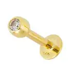Chin Cheek Lip Labret CZ Stud Piercing Jewelry Real Solid 14K Yellow Gold 16G