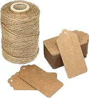 300 Feet Natural Jute Twine and 100PCS Brown Retangle Kraft Paper Gift Tags for Crafts & Price Tags Lables by Blisstime