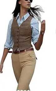 [JYDress] Women's Herringbone Tweed Waistcoat Slim Fit V-Neck Dressy Suit Vest