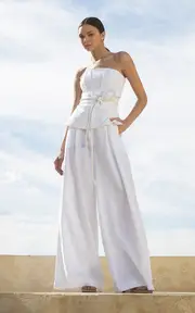 [Andres Otalora] Tum Belted Linen Strapless Top