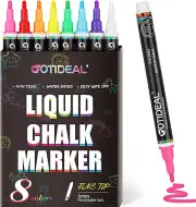 Liquid Chalk Markers, Fine Tip 8 Colors Washable Window Chalkboard Glass Pens, P