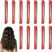 Hogvinnatil Curlers without heat, curlers for women, 12 x long hair curlers with rubber bands, heat-free tools, portable styler for home use and travel