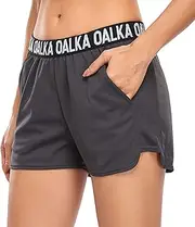 [Oalka] Women's Running Shorts Out Side Pockets Sports Athletic Workout Fittness Lightweight Gym Shorts