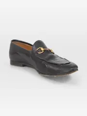 Black Leather Horse-Bit Loafers
